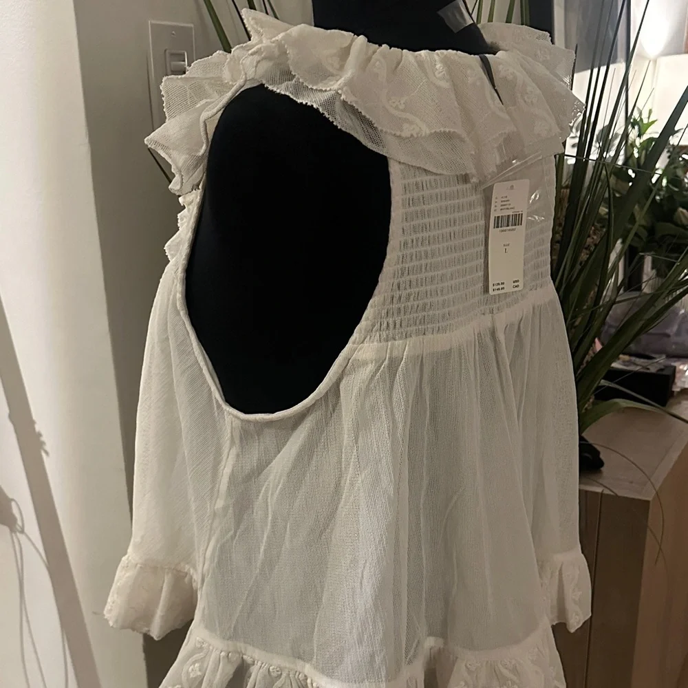 BNWT Anthropologie Sheer Ruffle Elegant Cream Ruffled Sleeveless Top - L - Picture 15 of 16